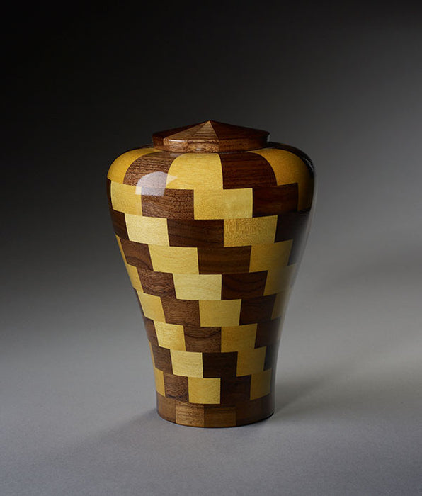 Small Flared Hand Turned Wood Urn - Walnut & Yellowheart 