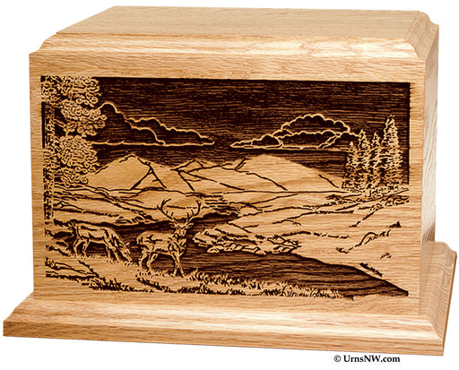 Deer Scene Wood Cremation Urn