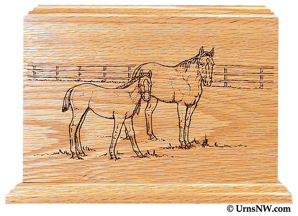 Laser Engraved Wooden Keepsake Urn - Horses Scene