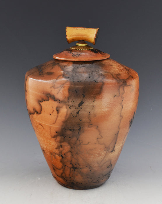 Raku Horsehair and Feather Fired Urn 396 - Back