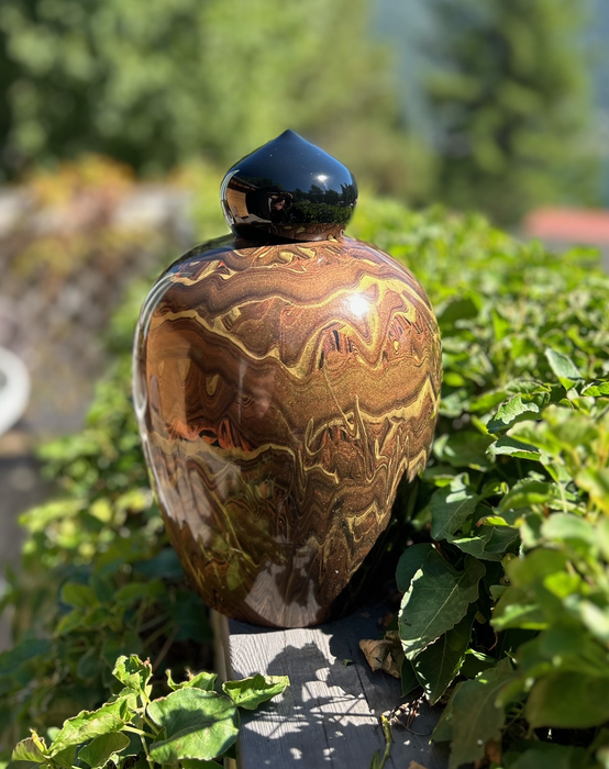 Painted Walnut Turned Urn - side view