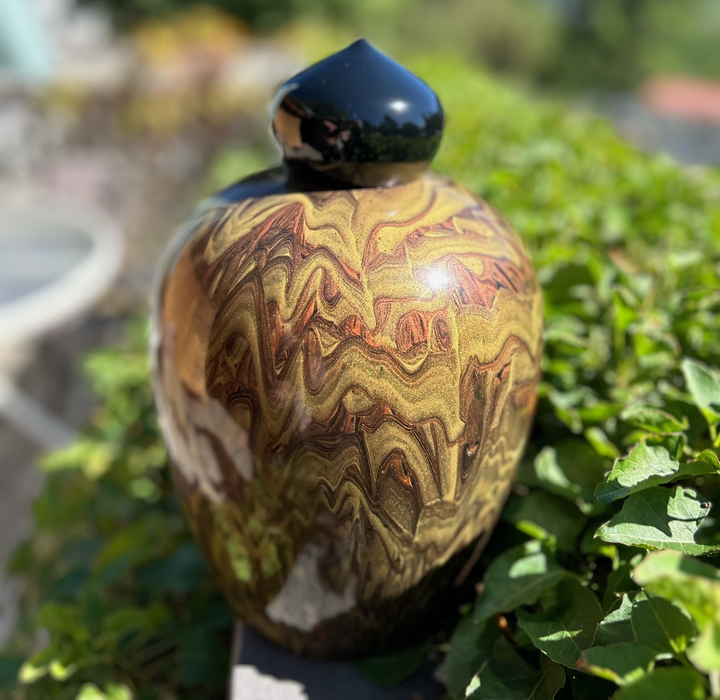 Painted Walnut Turned Urn - other side 