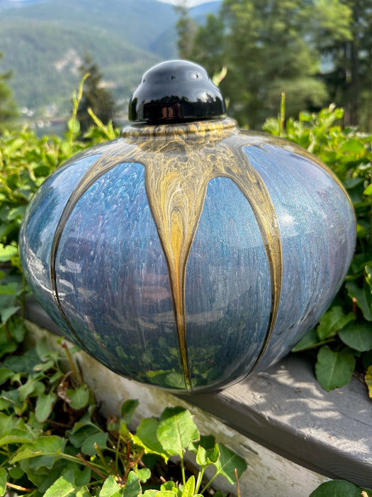 Extra Large Painted Poplar Wood Turned Urn - back