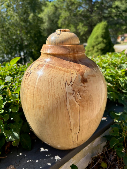 Extra Large Spalted Birch Wood Turned Urn- back view