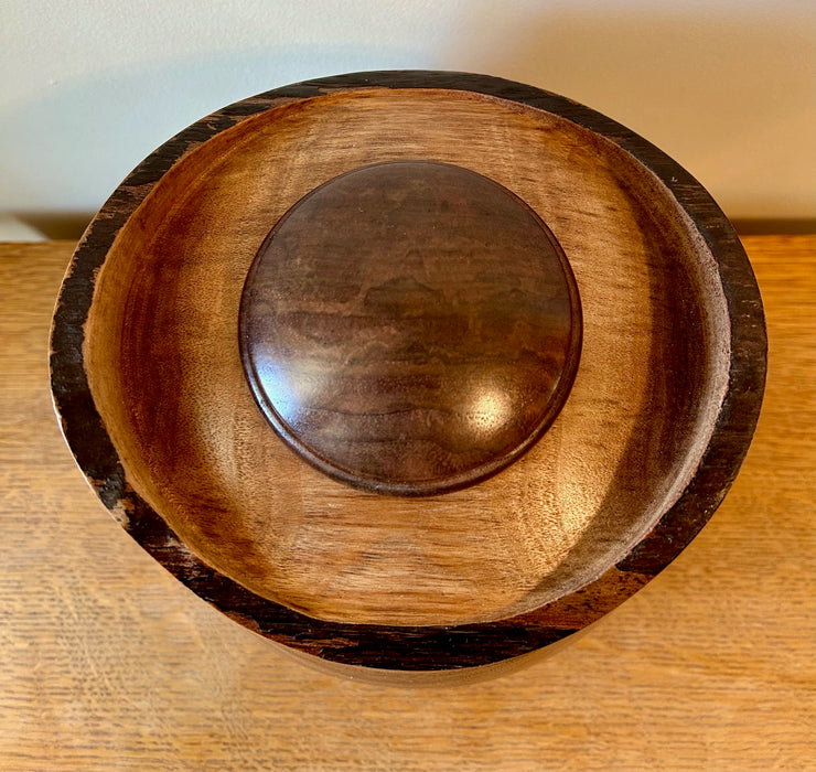 Natural edge walnut turned urn - top view