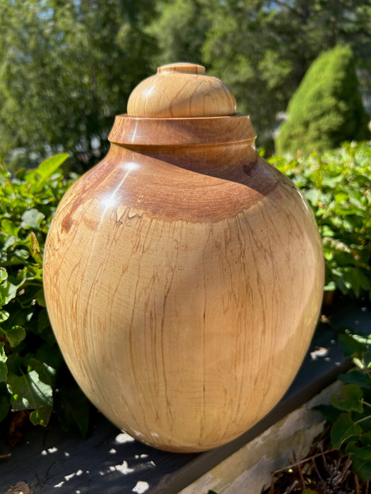 Extra Large Spalted Birch Wood Turned Urn - side view