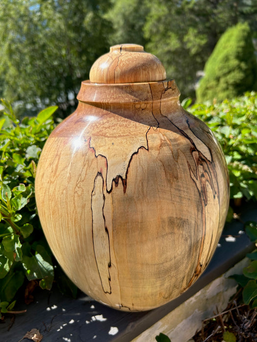 Extra Large Spalted Birch Wood Turned Urn - front view