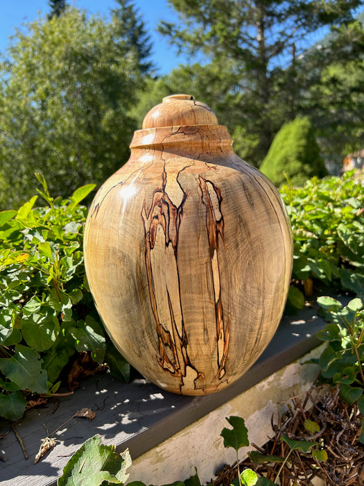 Extra Large Spalted Birch Wood Turned Urn - other side view