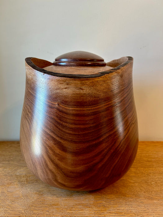 Hand turned walnut urn - angle 2