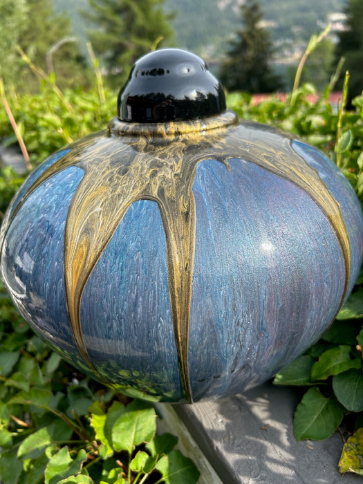 Extra Large Painted Poplar Wood Turned Urn - other side view