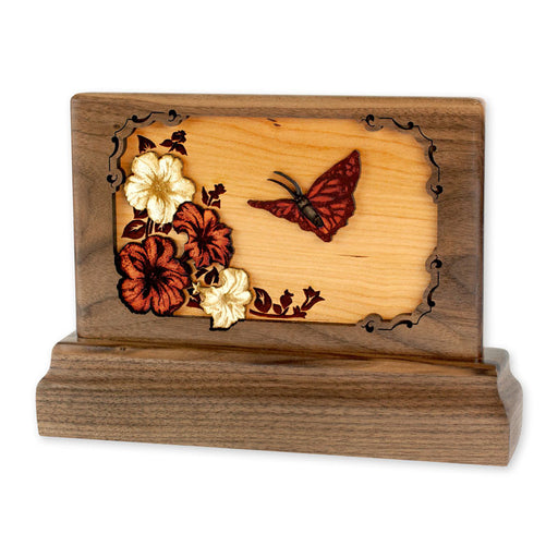 Small Walnut Keepsake Urn with Butterfly