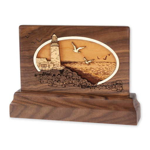 Small Walnut Keepsake Urn - Lighthouse