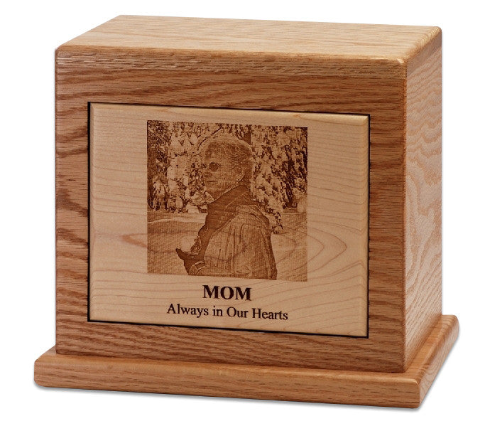 Photo Engraved Cremation Urn | Oak | Horizontal