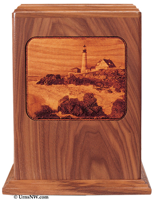 Lighthouse Laser Engraved Wood Urn