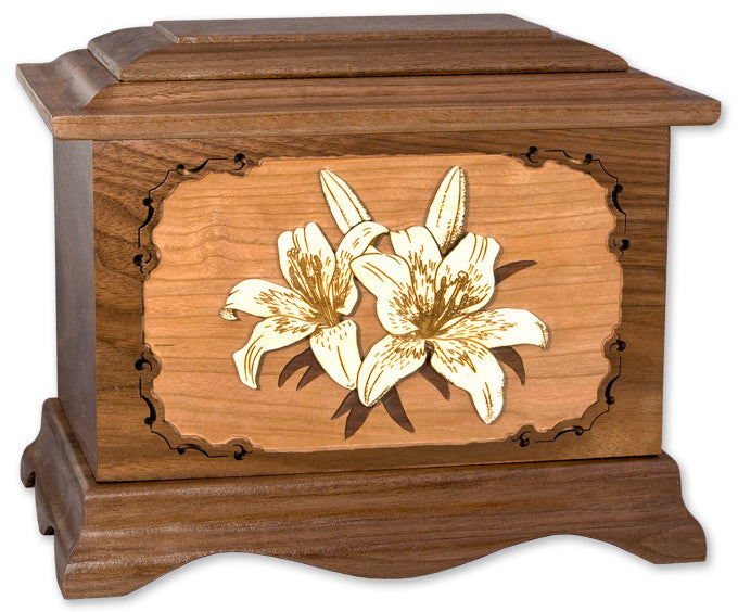 Lilies Cremation Urn in Walnut Wood