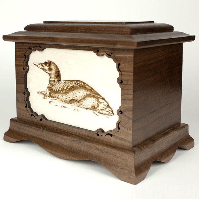 Loon Bird Cremation Urn with Inlay Wood Art