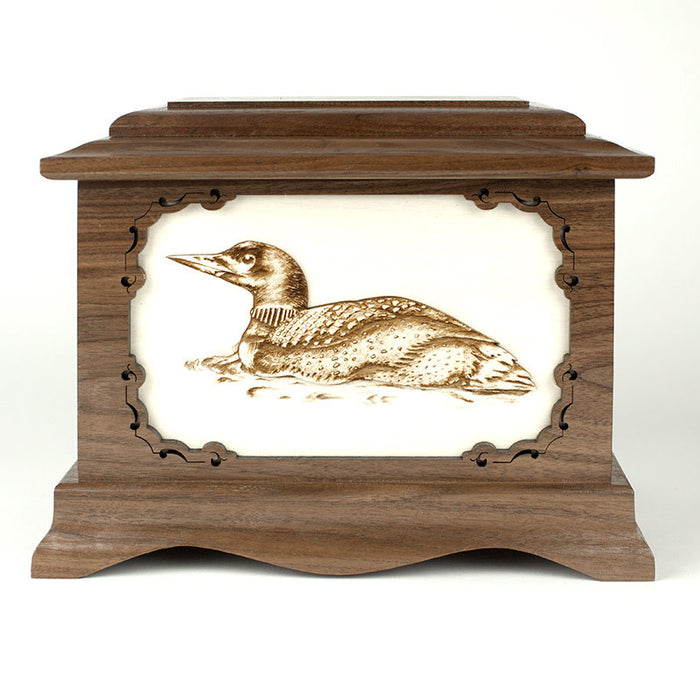 Loon Bird Cremation Urn with Inlay Wood Art