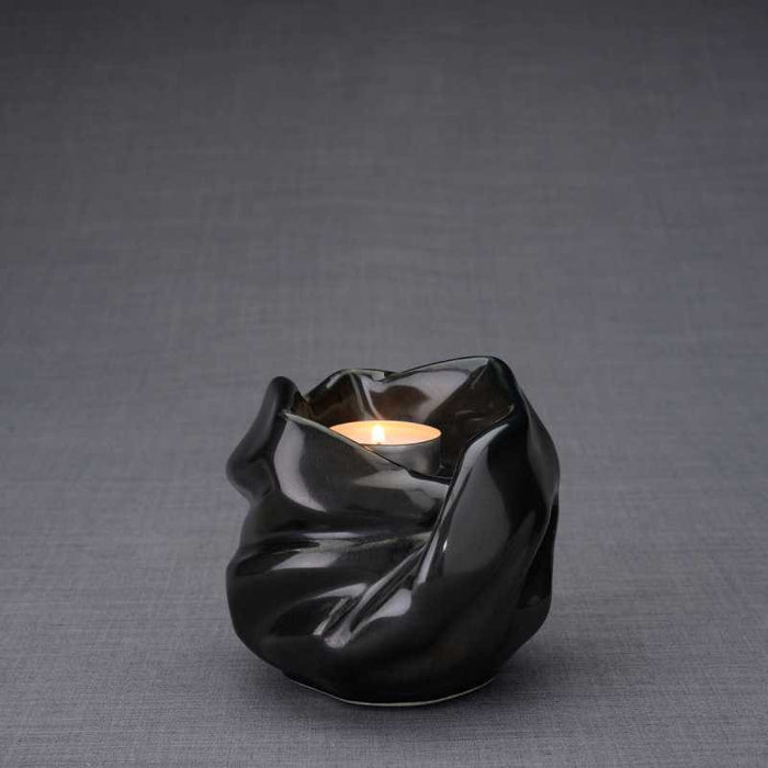 Luminous Tealight Candle Small Cremation Urn in Black Gloss