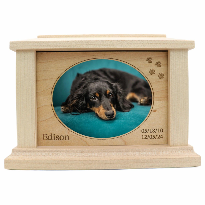 Oval Photo Framed Wooden Pet Urn - maple