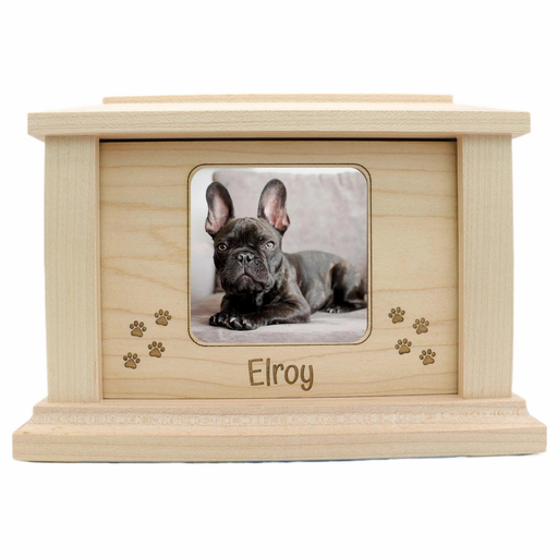 Rounded Square Photo Framed Wooden Pet Urn - maple