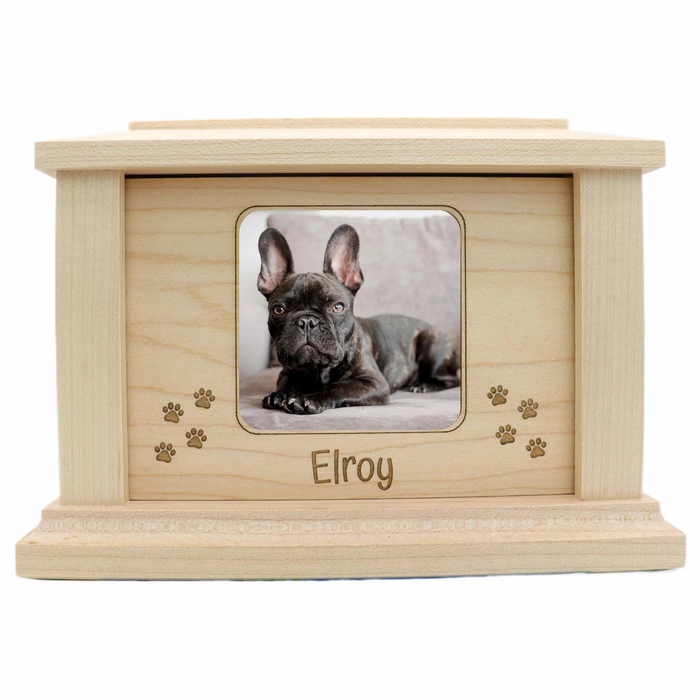 Rounded Square Photo Framed Wooden Pet Urn - maple