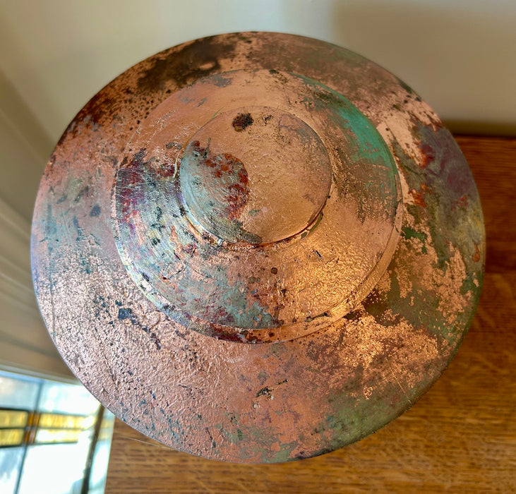 Maple Turned Urn with Patinated Copper Leaf 92 - top view