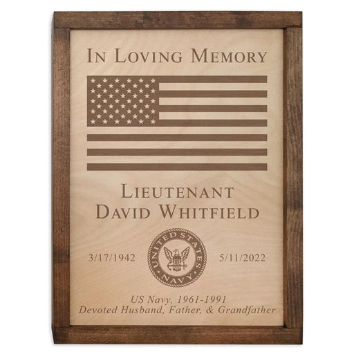 Navy Wood Cremation Urn- Flag 