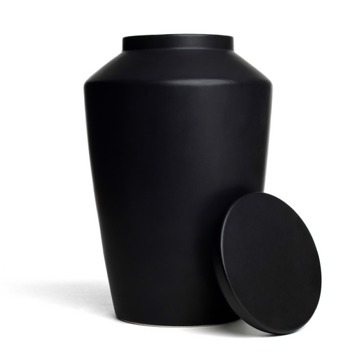Modern Ceramic Cremation Urn in Black with top opening lid (Not threaded)