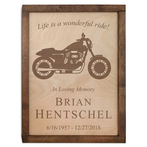 Motorcycle Wood Cremation Urn Plaque