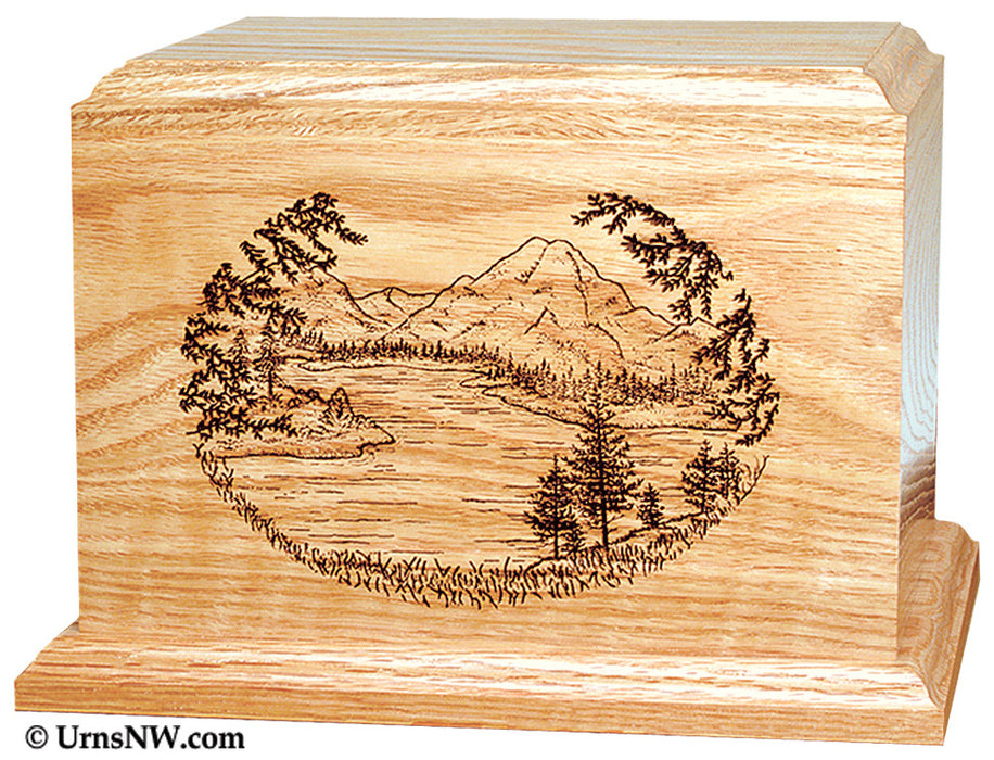 Laser Engraved Wooden Keepsake Urn - Mountain Lake