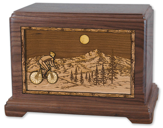 Mountain Bicycle Cremation Urn in Walnut Wood