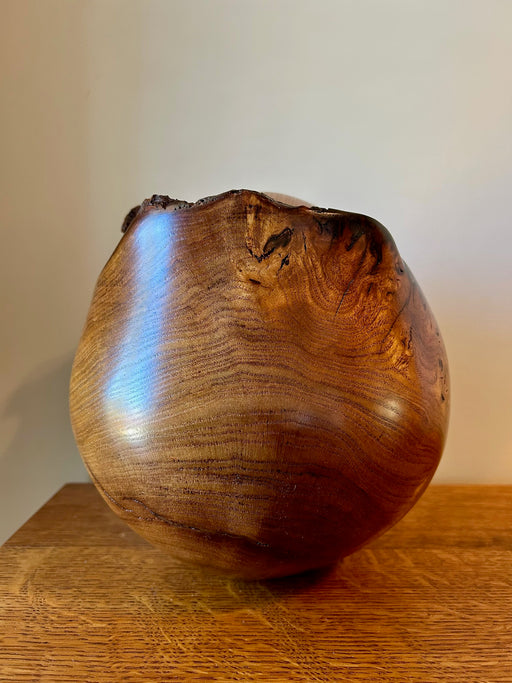 Mulberry Burl Wood Turned Urn with Metallic Epoxy - angle 2