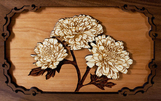 Mums floral wood art scene