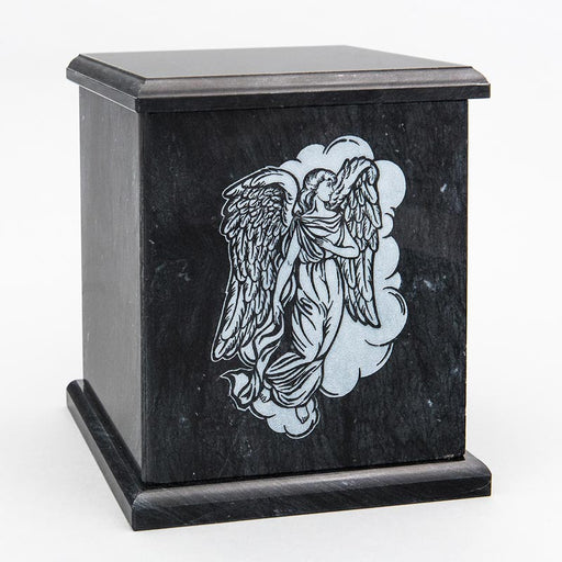 Evermore Square Marble Cremation Urn in Black - Personalized with ANGEL 02