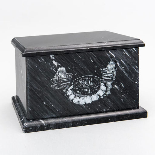 Evermore Rectangle Marble Cremation Urn in Black - Personalized with CAMPFIRE 01