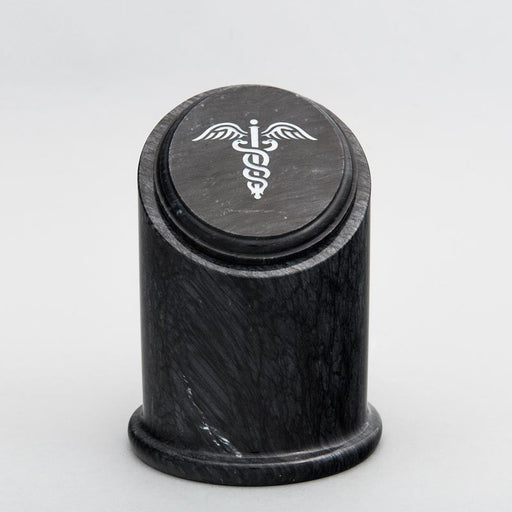 Crown Youth/Sharing Marble Cremation Urn in Black - Personalized with CADUCEUS (MEDICAL) 01