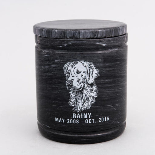 Large Round Marble Pet Urn with Inscription - Personalized with GOLDEN RETRIEVER 01