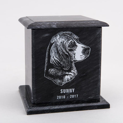 Medium Square Marble Pet Urn with Inscription - Personalized with BEAGLE 01
