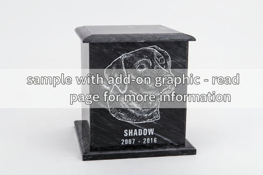 Large Square Marble Pet Urn in Black with Inscription - Personalized with LABRADOR 02