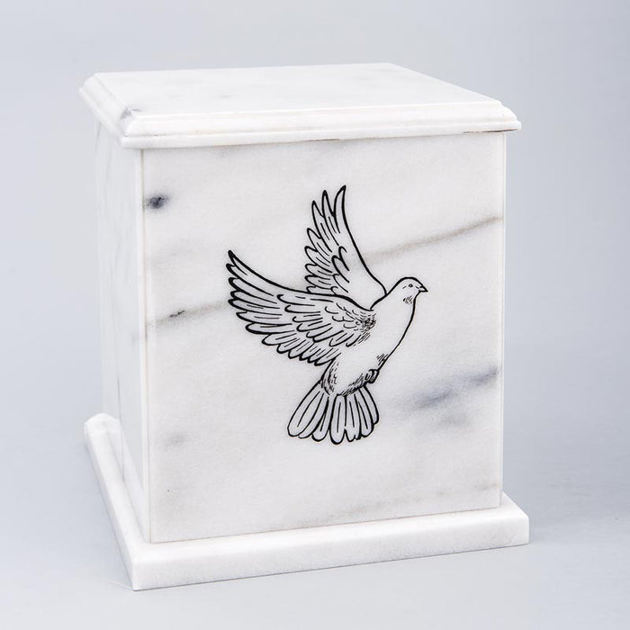 Evermore Square Marble Cremation Urn in White - Personalized with DOVE 01