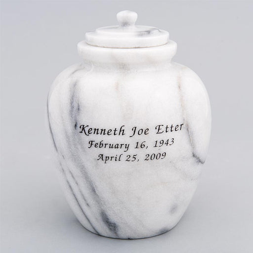 Legacy Youth/Sharing Marble Cremation Urn in White with Inscription