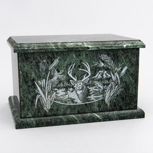 Evermore Rectangle Marble Cremation Urn in Green - Personalized with OUTDOOR WILDLIFE 01
