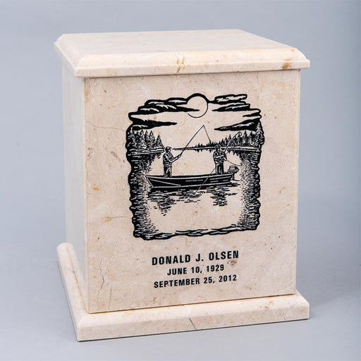 Evermore Square Marble Cremation Urn with Optional Inscription - Personalized with FISHING 02