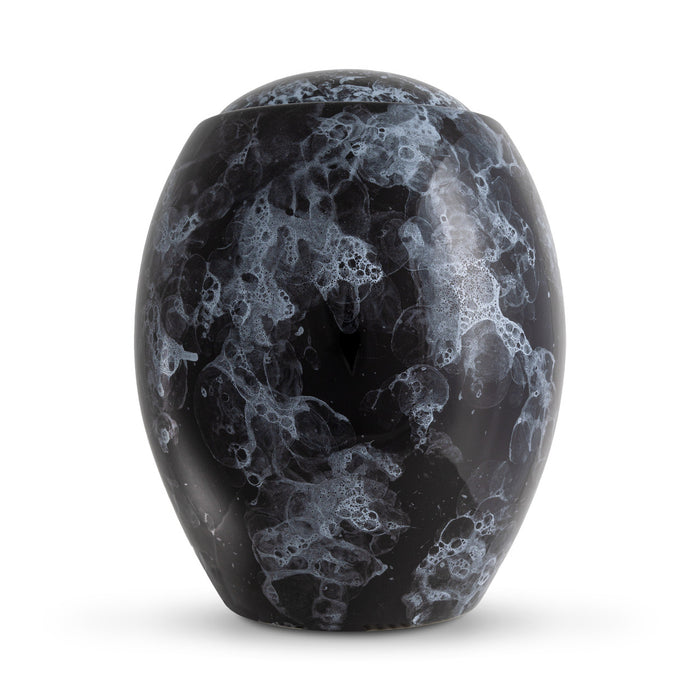 Neoteric Marbled Black Ceramic Cremation Urn front view