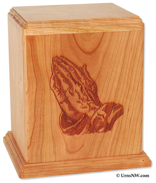 Laser Carved Praying Hands Cremation Urn - Cherry