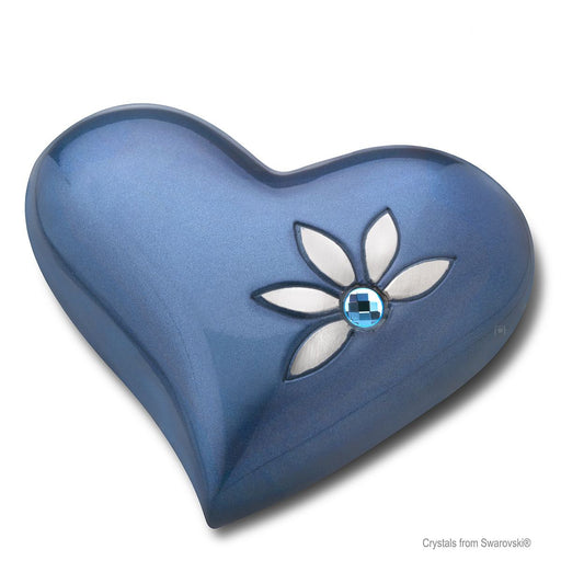 Oval Metal Cremation Urn with Swarovski Crystal Flowers - Heart