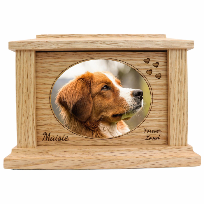 Oval Photo Framed Wooden Pet Urn - oak
