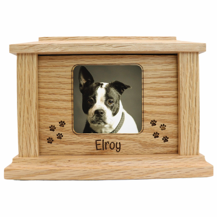 Rounded Square Photo Framed Wooden Pet Urn - oak