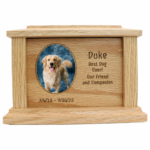 Side Oval Photo Framed Wooden Pet Urn - oak
