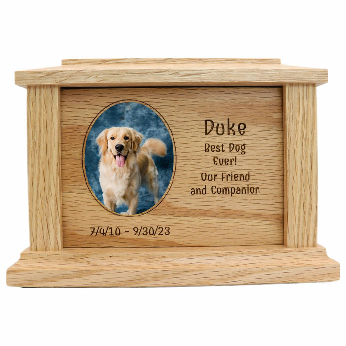 Side Oval Photo Framed Wooden Pet Urn - oak